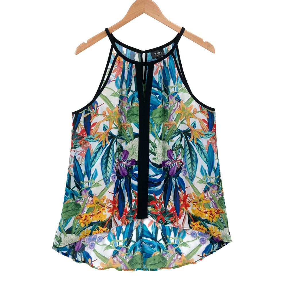 Nicole by Nicole Miller Multicolor Floral Print Chiffon Tank Top Size XL Resort